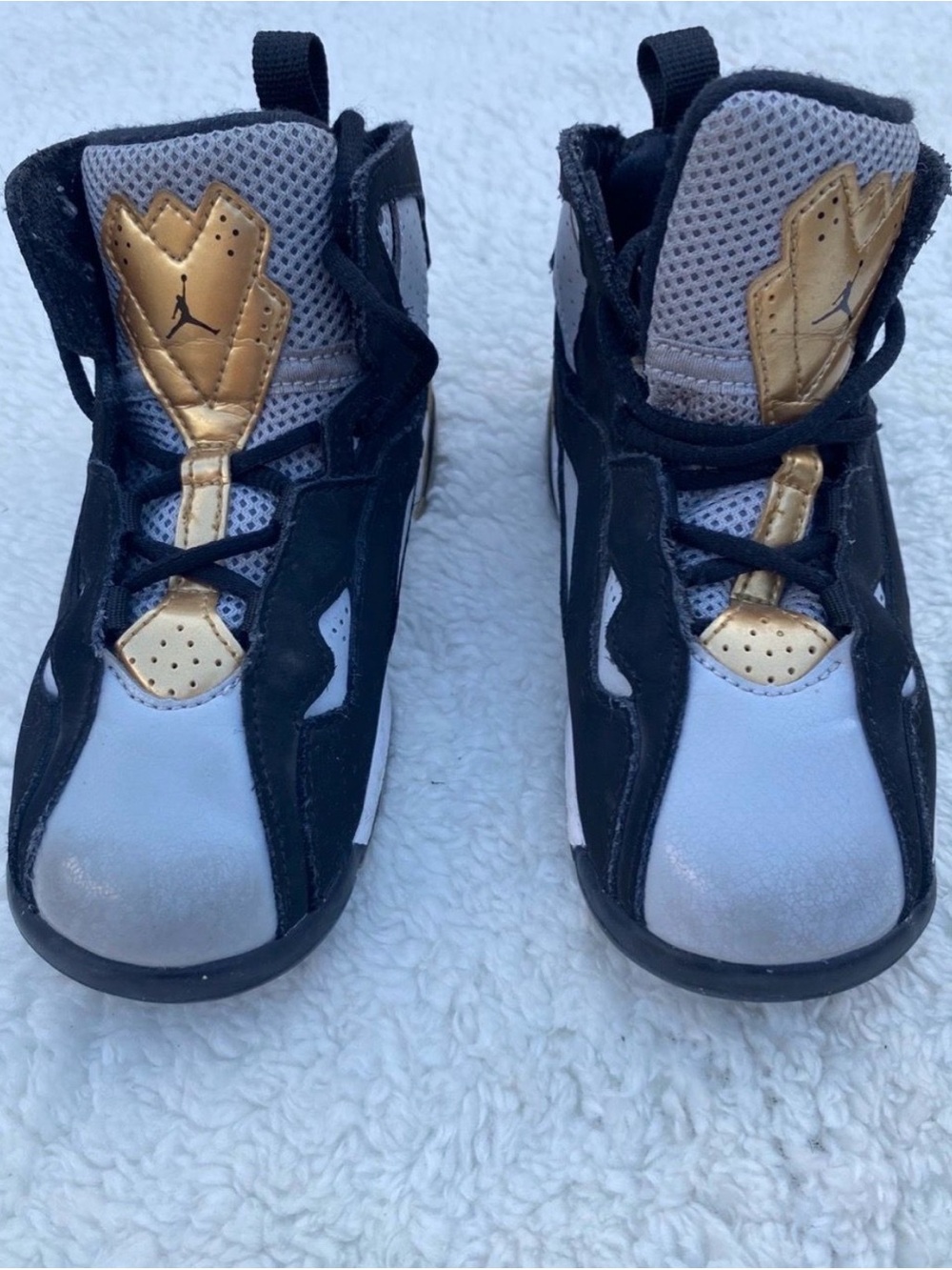 Jordan True Flight Kids 10C Black Grey Metallic Gold High Top Sneakers